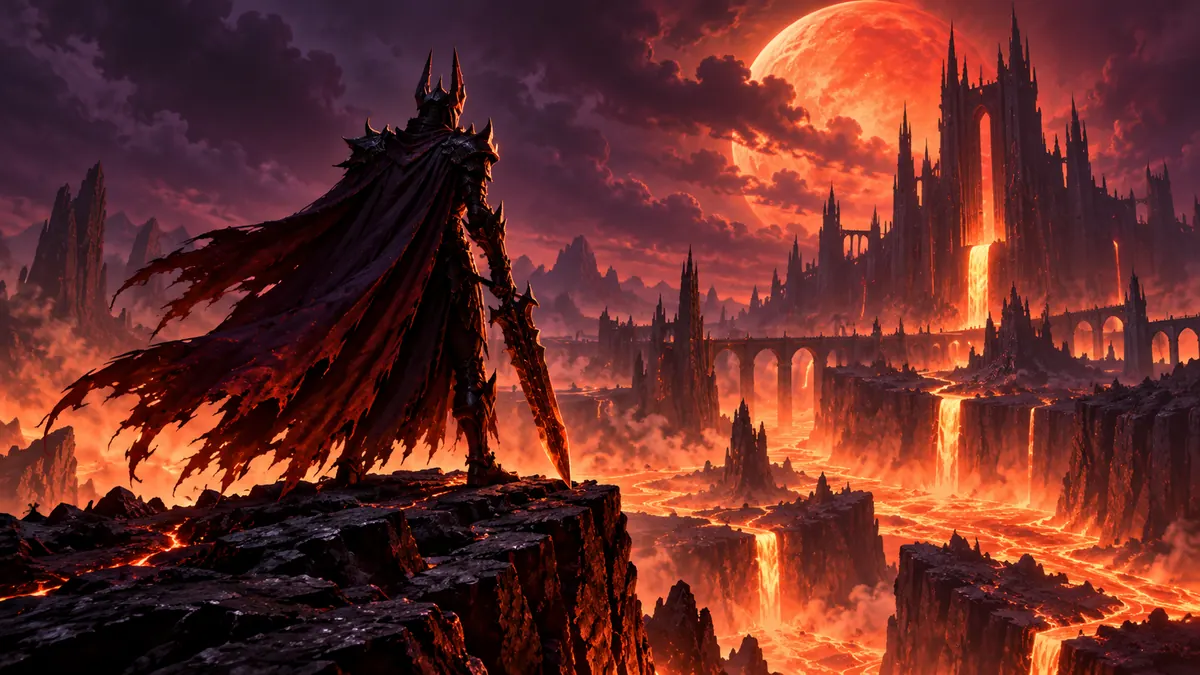 Rivers of fire across a gothic landscape