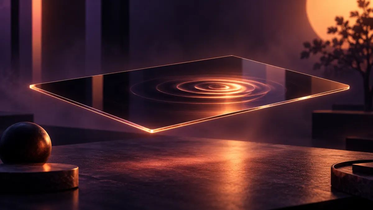Abstract illustration of a glowing dark glass pane with a ripple of light spreading across it.